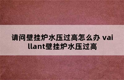 请问壁挂炉水压过高怎么办 vaillant壁挂炉水压过高